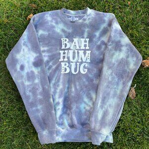 Child Youth XL (18-20) Bah Humbug Black Spiral Tie-Dye Crewneck Sweatshirt